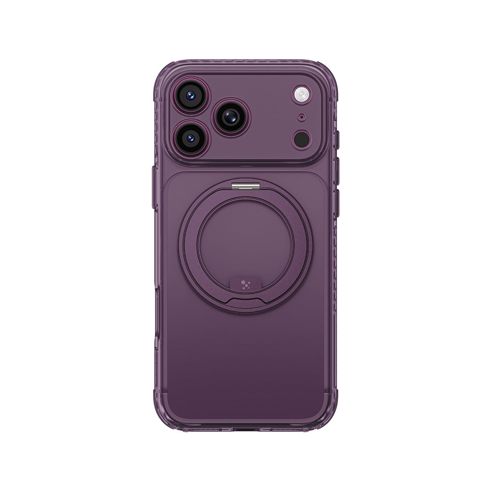 Apple iPhone 18 Pro Kılıf M-Safe Şarj Özellikli Airbag Tasarımlı Standlı Lens Korumalı AmazingThing Titan Pro MagSpin Kapak Mor