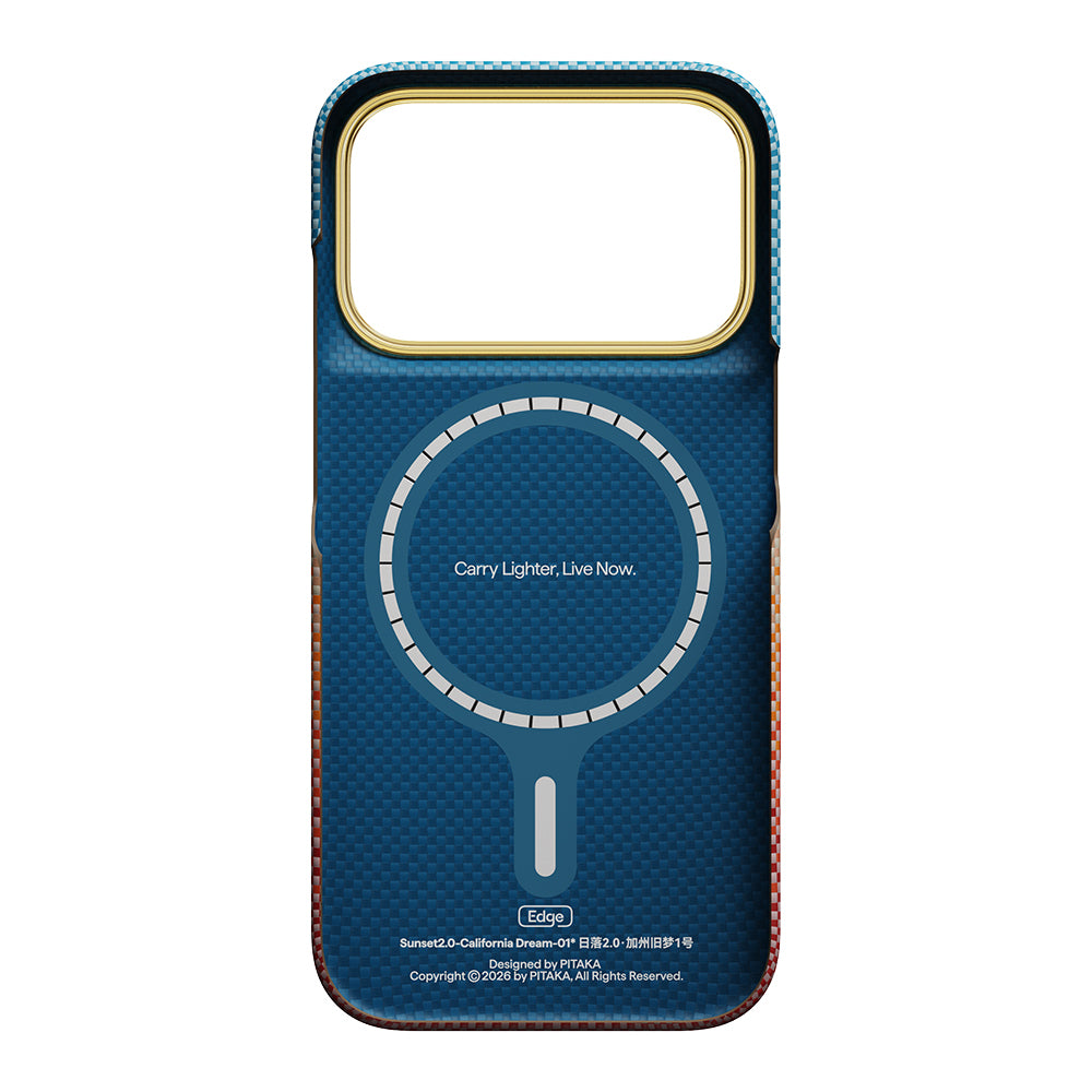 Apple iPhone 18 Pro Kılıf M-safe Şarj Özellikli Aramid Fiber Pitaka Sunset 2.0 California Dream Serisi Kapak Mavi-Kahverengi