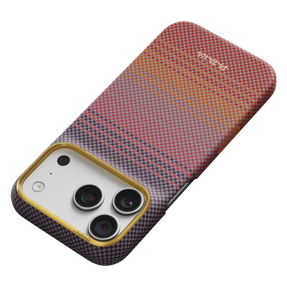 Apple iPhone 18 Pro Kılıf M-safe Şarj Özellikli Aramid Fiber Pitaka Sunset 2.0 California Dream Serisi Kapak Kırmızı-Mor
