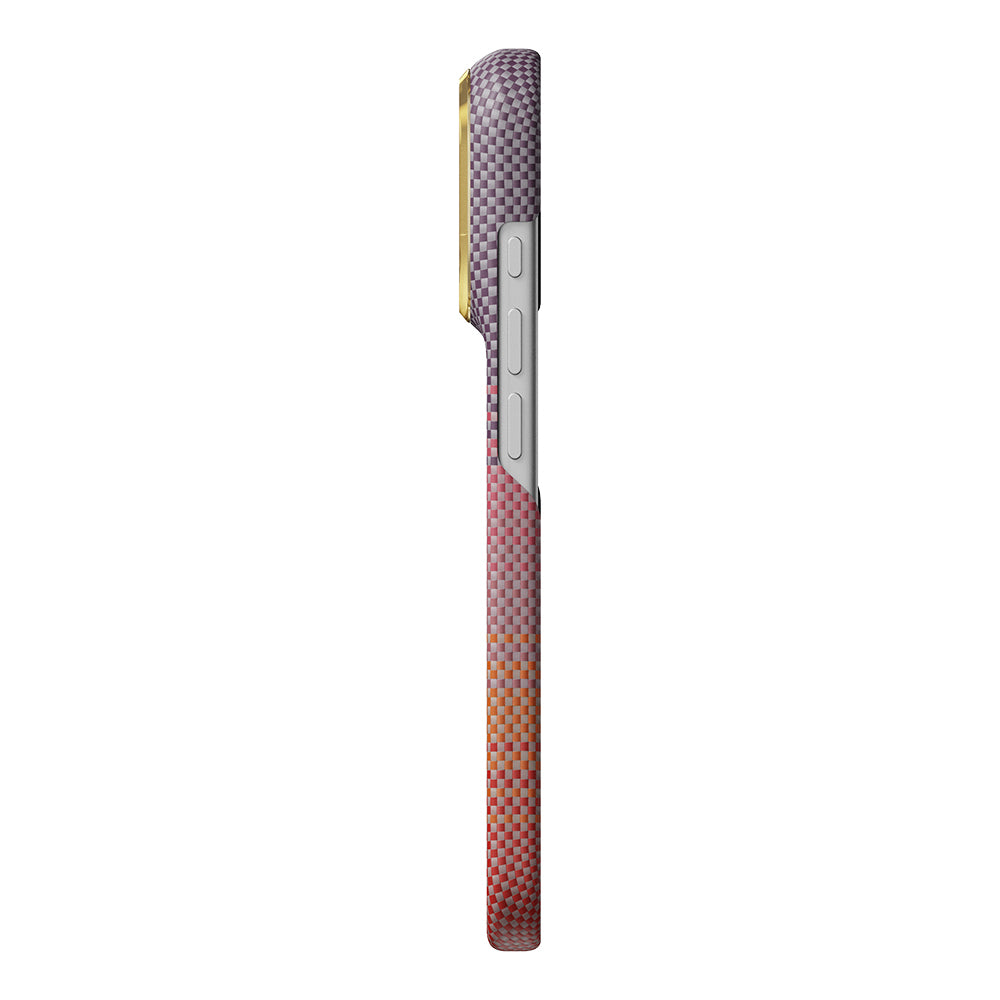 Apple iPhone 18 Pro Kılıf M-safe Şarj Özellikli Aramid Fiber Pitaka Sunset 2.0 California Dream Serisi Kapak Kırmızı-Mor