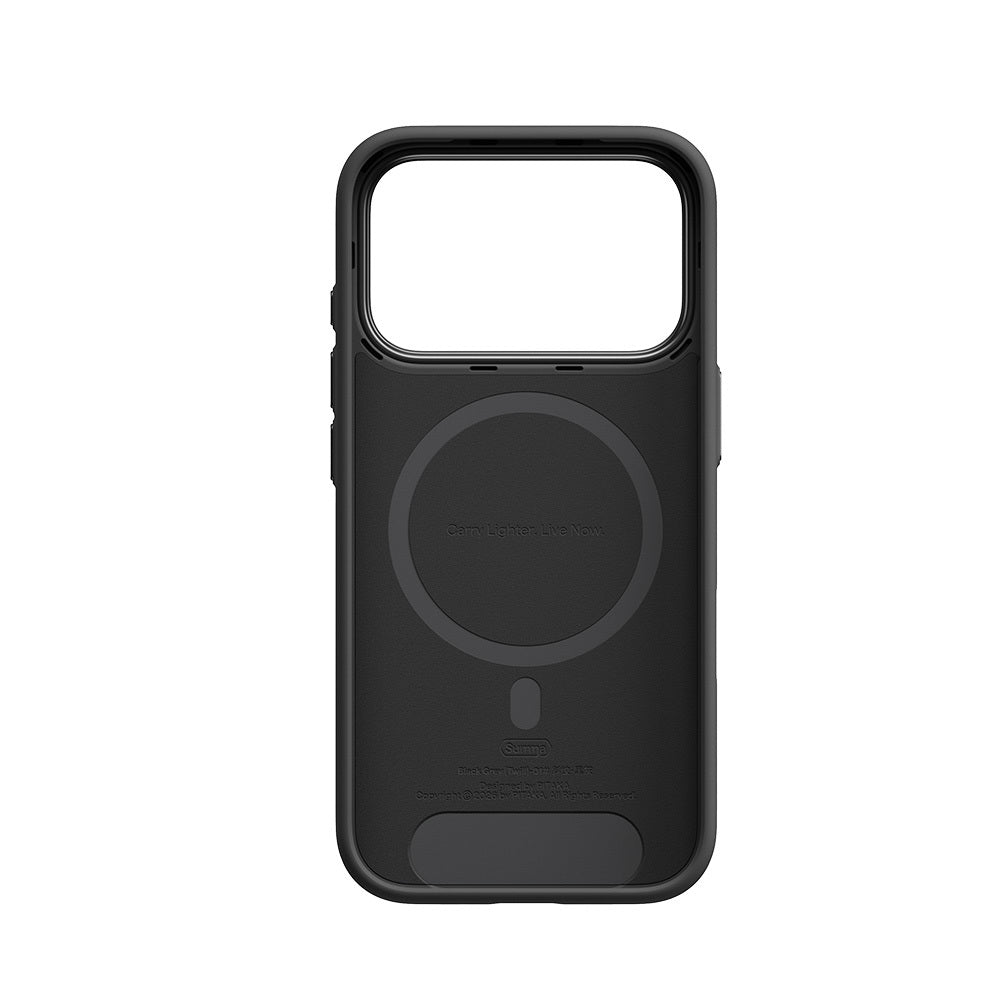 Apple iPhone 18 Pro Kılıf M-safe Şarj Özellikli Aramid Karbon Fiber Pitaka Military-Grade Classic Serisi New Logo Black-Grey Twill Kapak Siyah