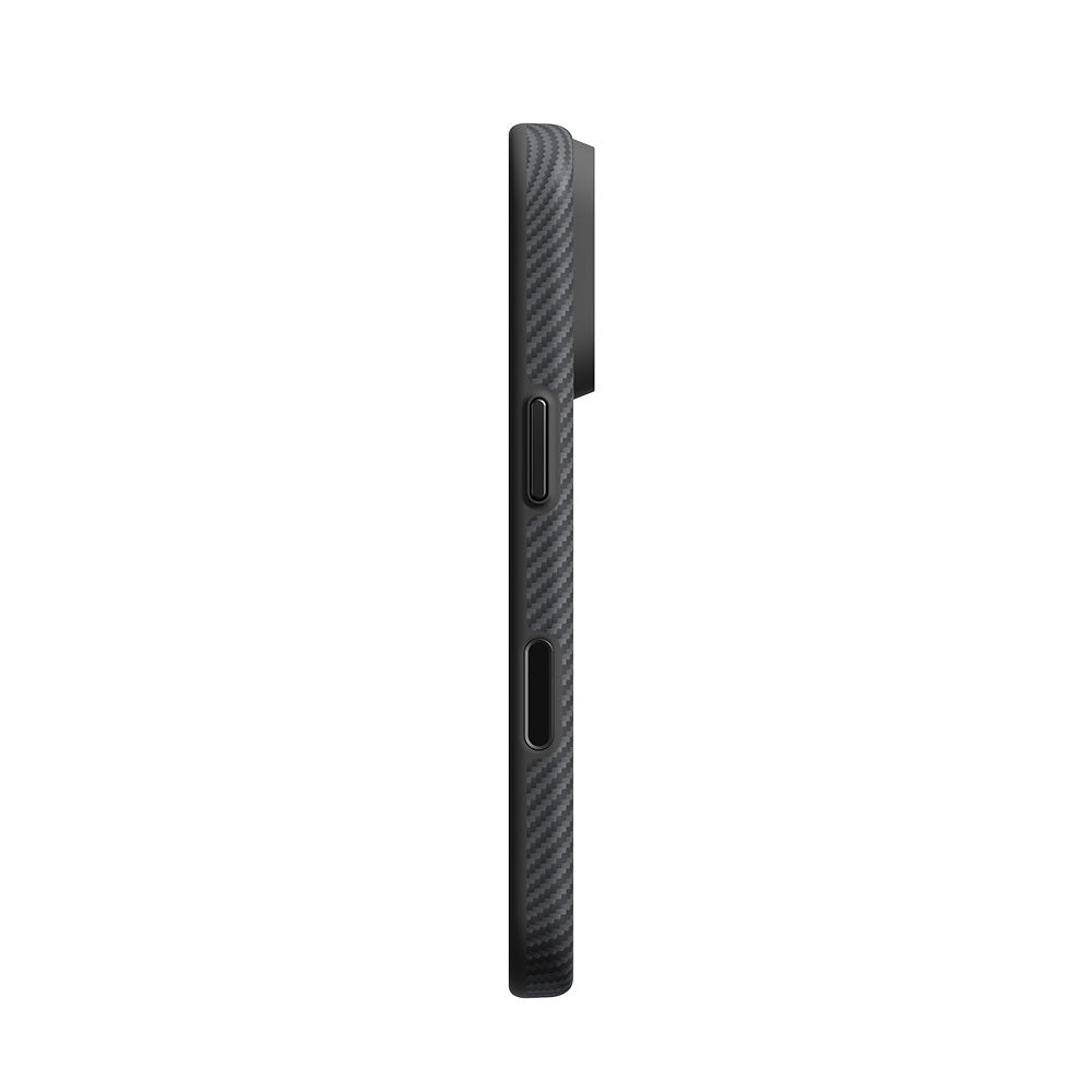 Apple iPhone 18 Pro Kılıf M-safe Şarj Özellikli Aramid Karbon Fiber Pitaka Military-Grade Classic Serisi New Logo Black-Grey Twill Kapak Siyah