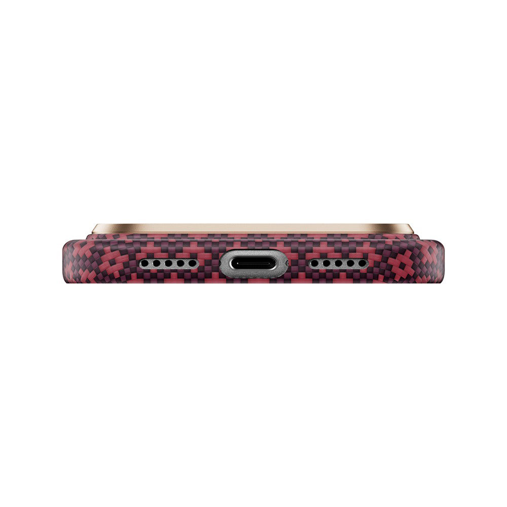 Apple iPhone 18 Pro Kılıf M-Safe Şarj Özellikli Benks ArmorAir ArmorGrid Serisi C1 Kevlar Karbon Kapak Bordo