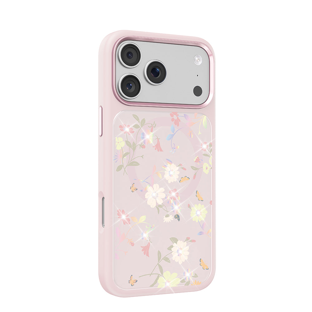 Apple iPhone 18 Pro Kılıf M-safe Şarj Özellikli Çiçek Tasarımlı Mutural Flower Serisi Kapak Pembe
