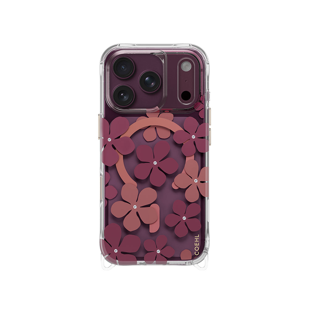 Apple iPhone 18 Pro Kılıf M-safe Şarj Özellikli Çiçekli Tasarım Coehl Mila Serisi Kapak Bordo