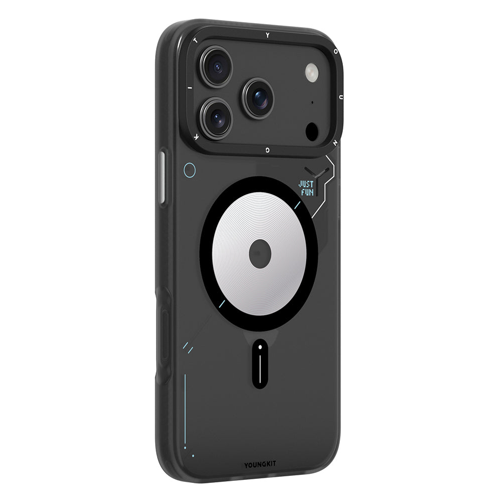 Apple iPhone 18 Pro Kılıf M-safe Şarj Özellikli Disk Desenli Youngkit Disc Battle Kapak Gri