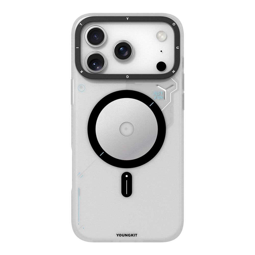 Apple iPhone 18 Pro Kılıf M-safe Şarj Özellikli Disk Desenli Youngkit Disc Battle Kapak Gri