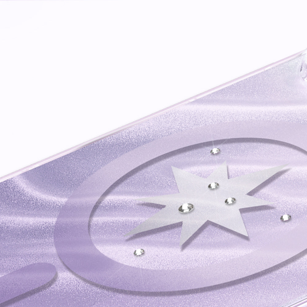 Apple iPhone 18 Pro Kılıf M-Safe Şarj Özellikli Orjinal Swarovski Taşlı Zore Paris Rovix Sert PC Kapak Açık Mor