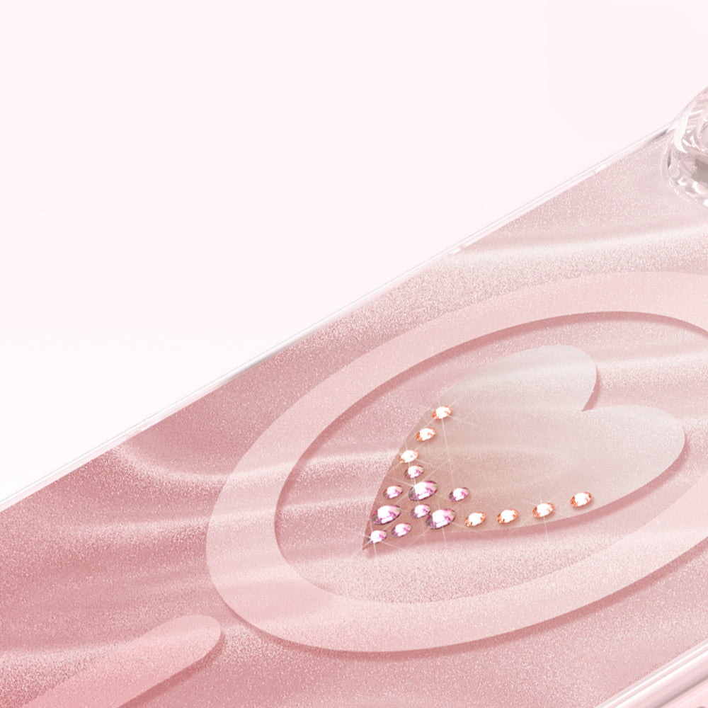 Apple iPhone 18 Pro Kılıf M-Safe Şarj Özellikli Orjinal Swarovski Taşlı Zore Paris Rovix Sert PC Kapak Pembe
