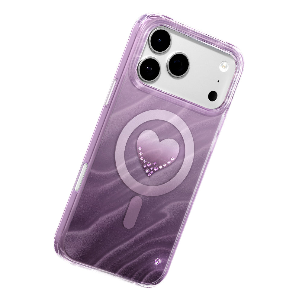 Apple iPhone 18 Pro Kılıf M-Safe Şarj Özellikli Orjinal Swarovski Taşlı Zore Paris Rovix Sert PC Kapak Mor