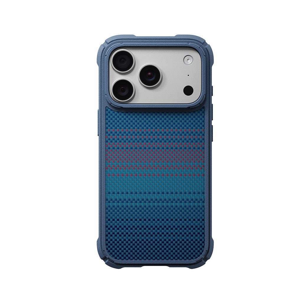 Apple iPhone 18 Pro Kılıf M-safe Şarj Özellikli Pitaka Tactile Woven Sunset-Moonrise Aramid Serisi Cairn Kapak Lacivert