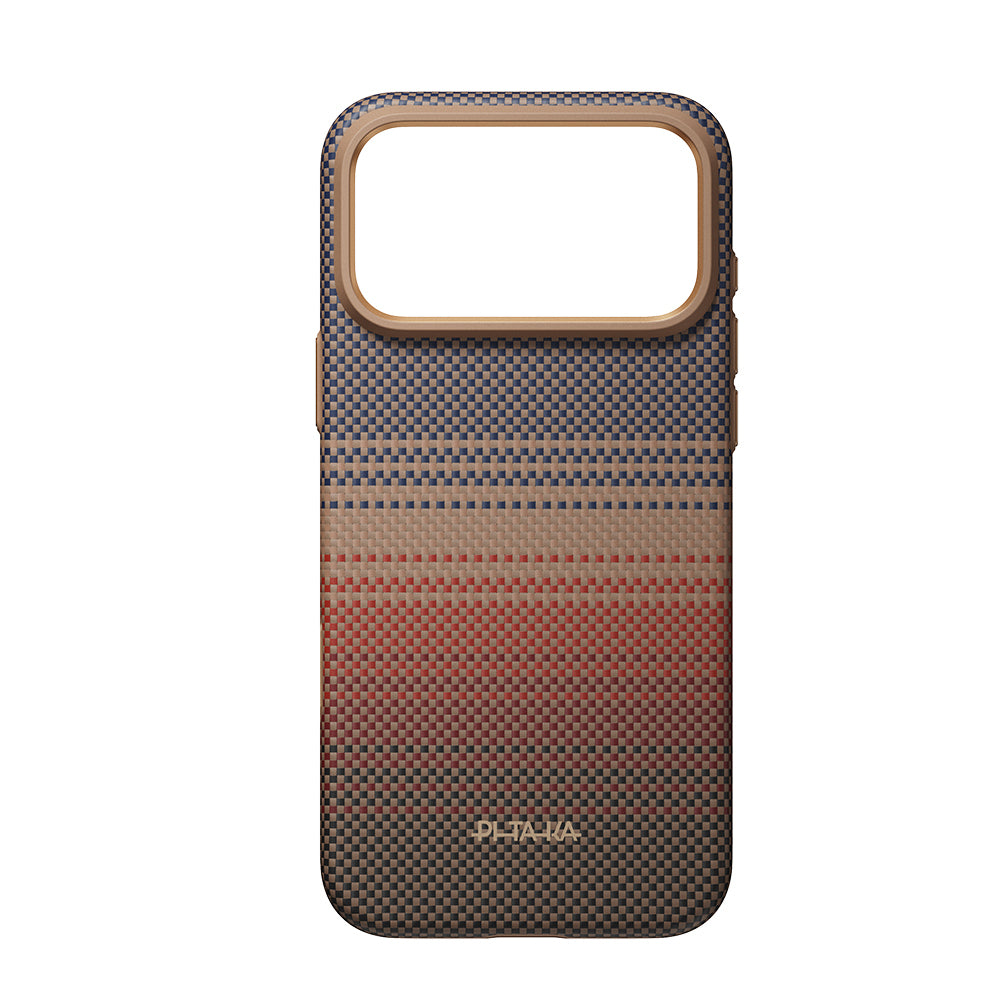 Apple iPhone 18 Pro Kılıf M-safe Şarj Özellikli Pitaka Tactile Woven Sunset-Moonrise Aramid Serisi Summa Kapak Kahverengi