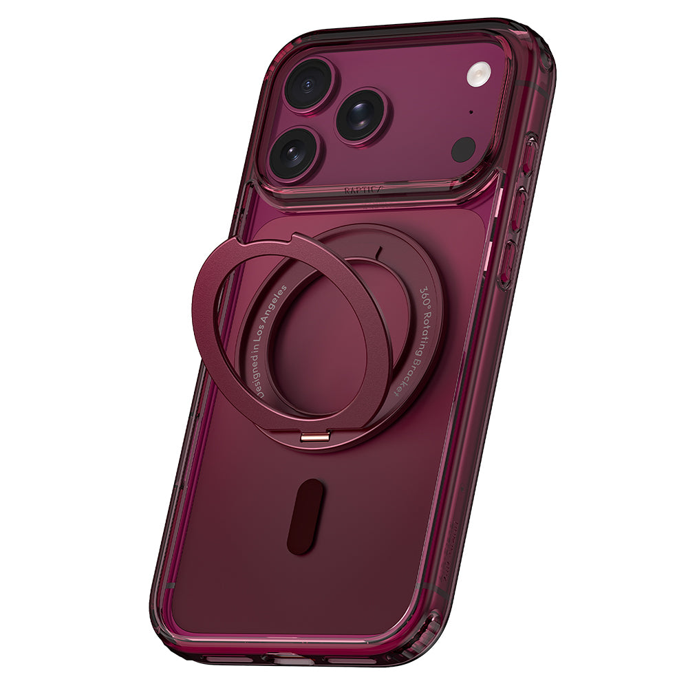 Apple iPhone 18 Pro Kılıf M-safe Şarj Özellikli Raptic Air Stand Serisi Aynalı Arka Yüzey Standlı Kapak Bordo