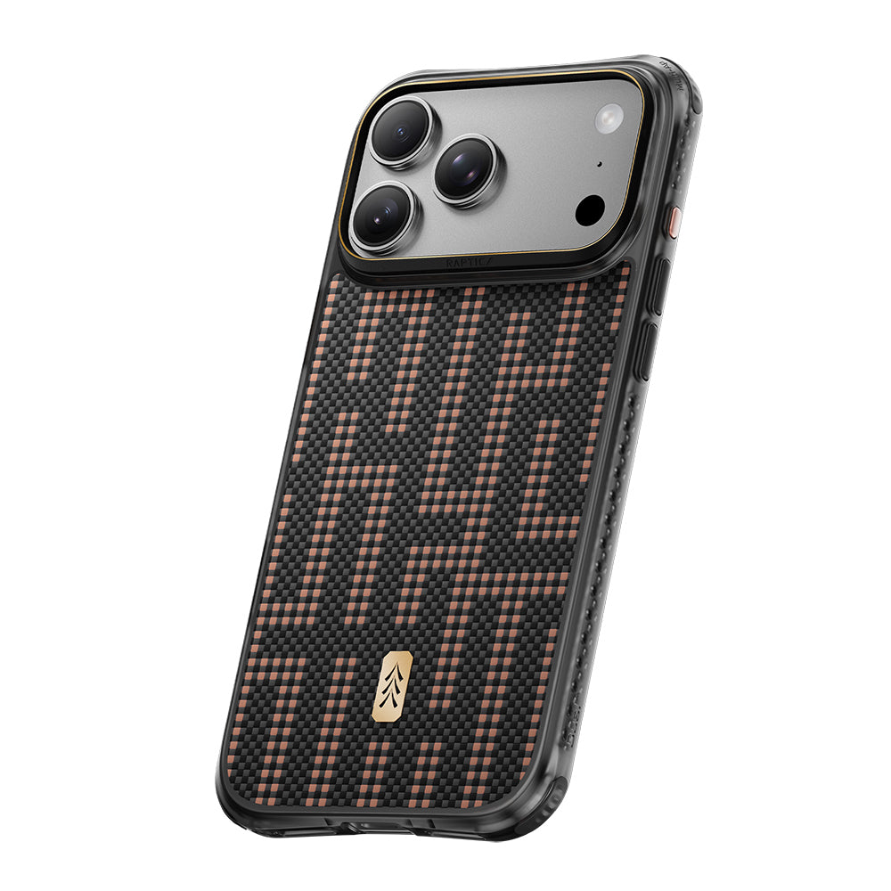 Apple iPhone 18 Pro Kılıf M-safe Şarj Özellikli Raptic Aramid Dual Grid Serisi Karbon Kapak Siyah