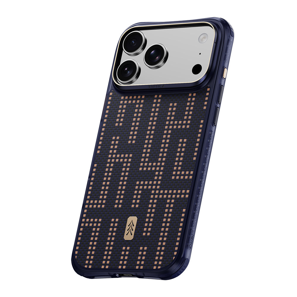 Apple iPhone 18 Pro Kılıf M-safe Şarj Özellikli Raptic Aramid Dual Grid Serisi Karbon Kapak Lacivert