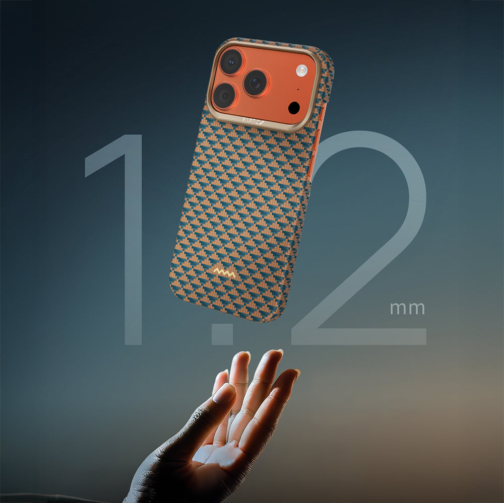 Apple iPhone 18 Pro Kılıf M-safe Şarj Özellikli Raptic Aramid Skin Origin Serisi Karbon Kapak Kahverengi