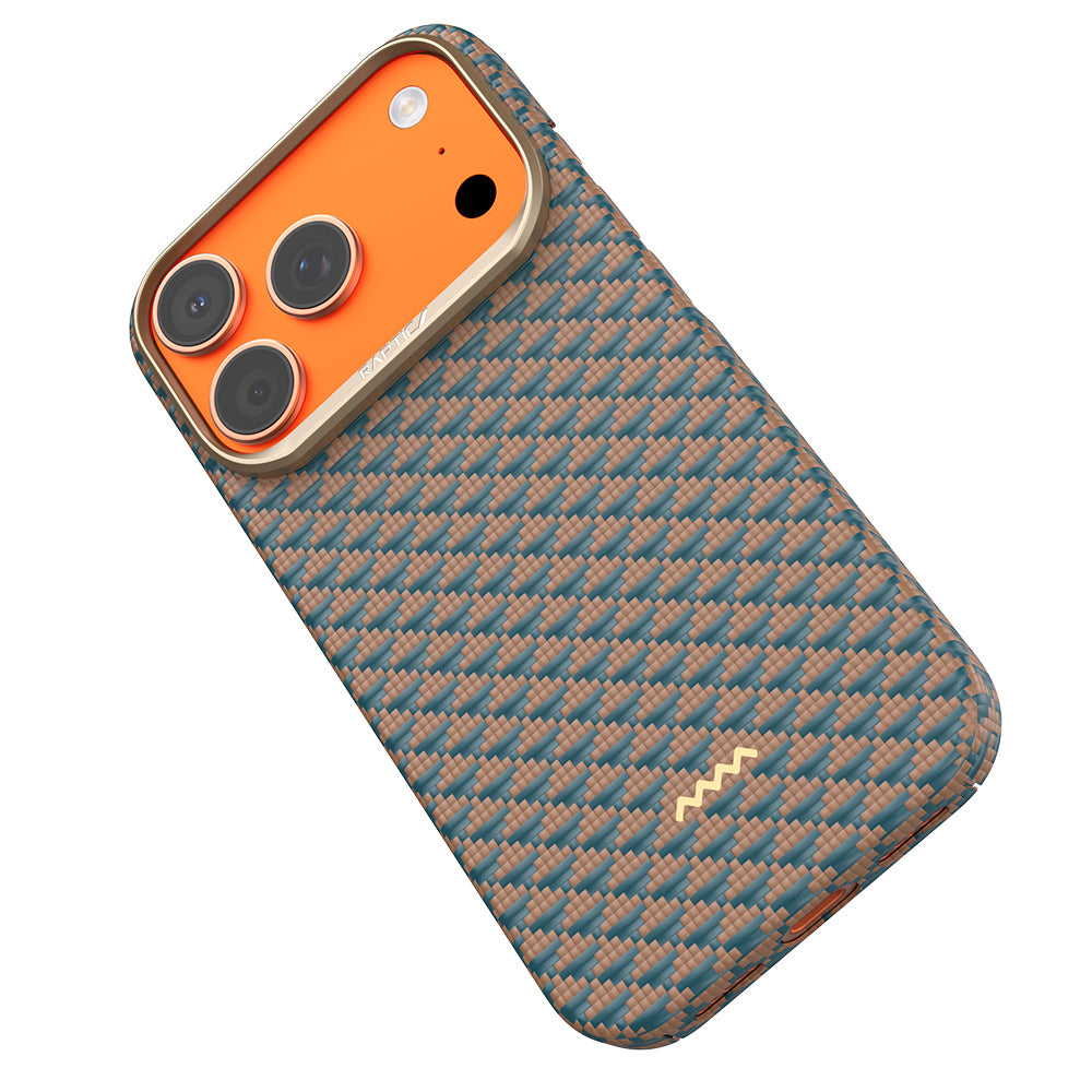 Apple iPhone 18 Pro Kılıf M-safe Şarj Özellikli Raptic Aramid Skin Origin Serisi Karbon Kapak Kahverengi