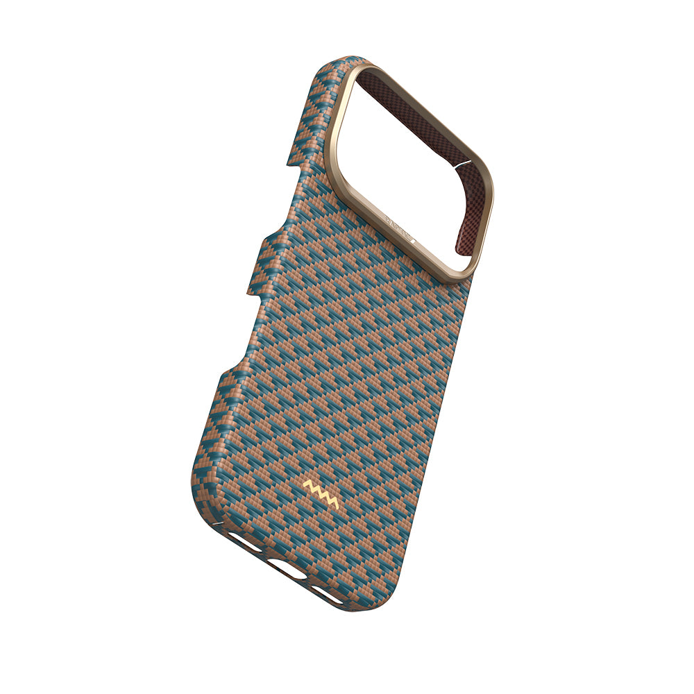 Apple iPhone 18 Pro Kılıf M-safe Şarj Özellikli Raptic Aramid Skin Origin Serisi Karbon Kapak Kahverengi