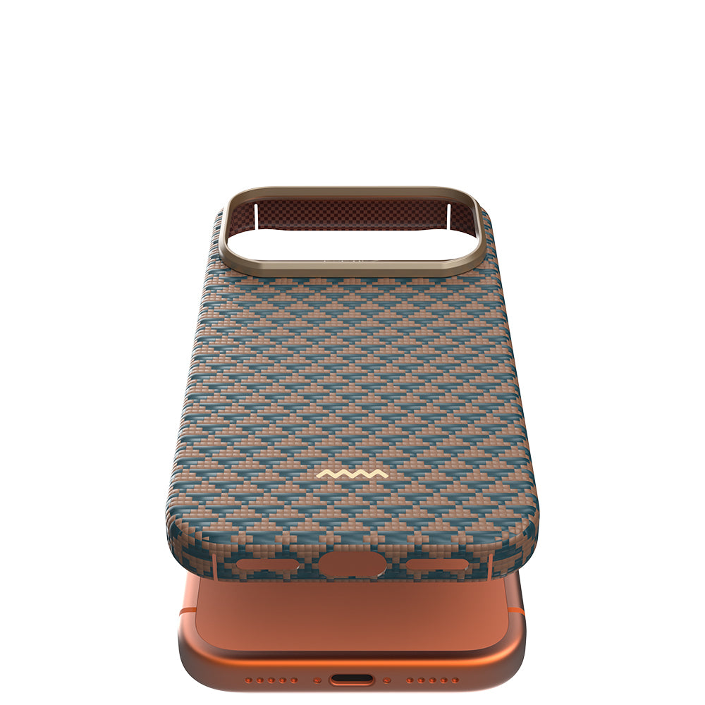 Apple iPhone 18 Pro Kılıf M-safe Şarj Özellikli Raptic Aramid Skin Origin Serisi Karbon Kapak Lacivert