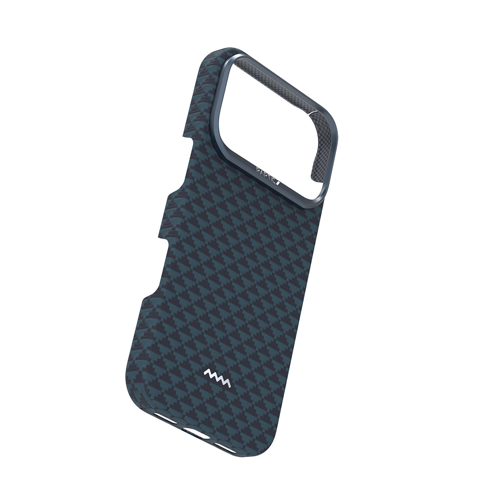 Apple iPhone 18 Pro Kılıf M-safe Şarj Özellikli Raptic Aramid Skin Origin Serisi Karbon Kapak Lacivert