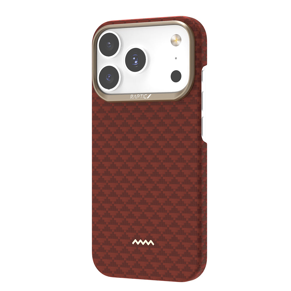Apple iPhone 18 Pro Kılıf M-safe Şarj Özellikli Raptic Aramid Skin Origin Serisi Karbon Kapak Kahverengi