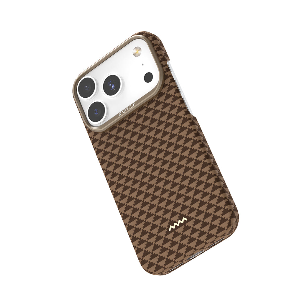 Apple iPhone 18 Pro Kılıf M-safe Şarj Özellikli Raptic Aramid Skin Origin Serisi Karbon Kapak Kahverengi