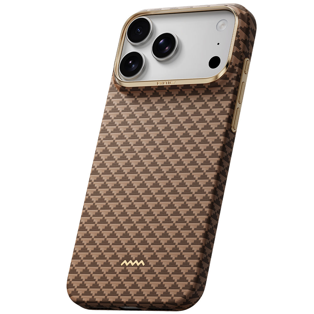 Apple iPhone 18 Pro Kılıf M-safe Şarj Özellikli Raptic Aramid Skin Origin Serisi Karbon Kapak Kahverengi