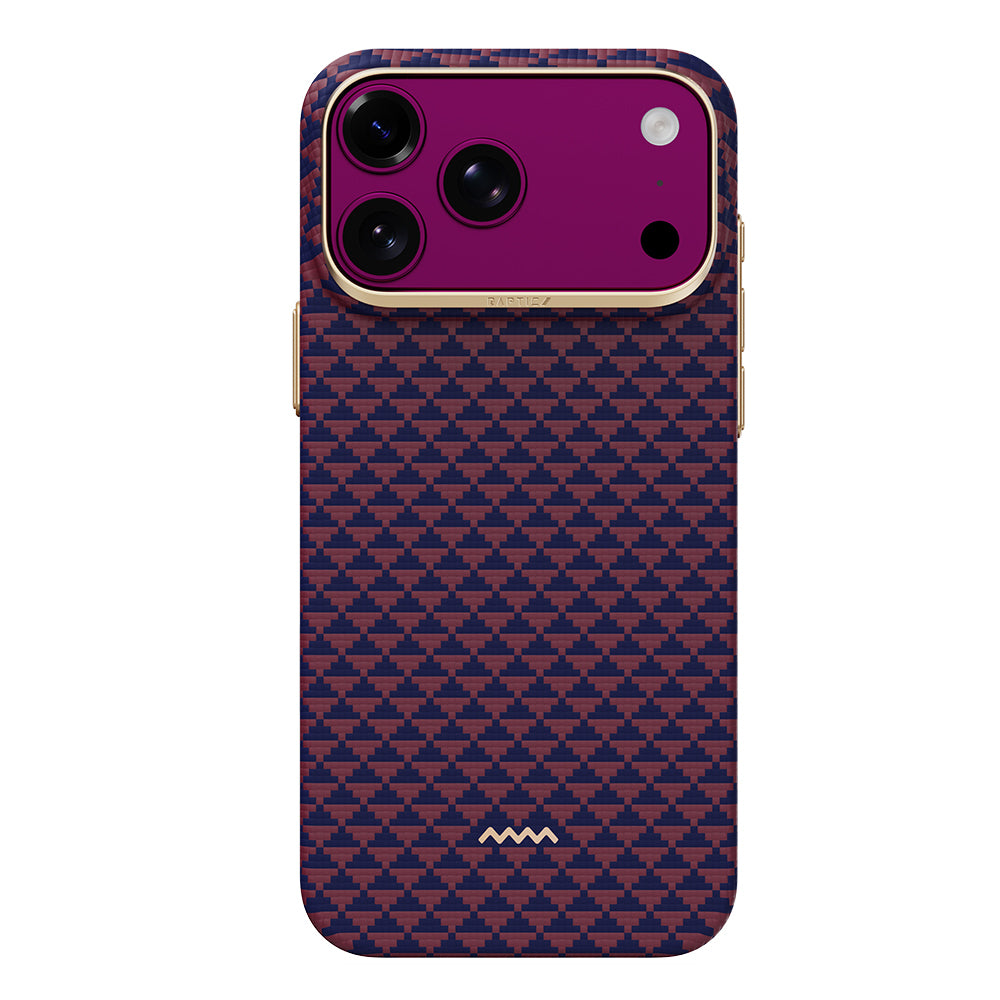 Apple iPhone 18 Pro Kılıf M-safe Şarj Özellikli Raptic Aramid Skin Origin Serisi Karbon Kapak Bordo