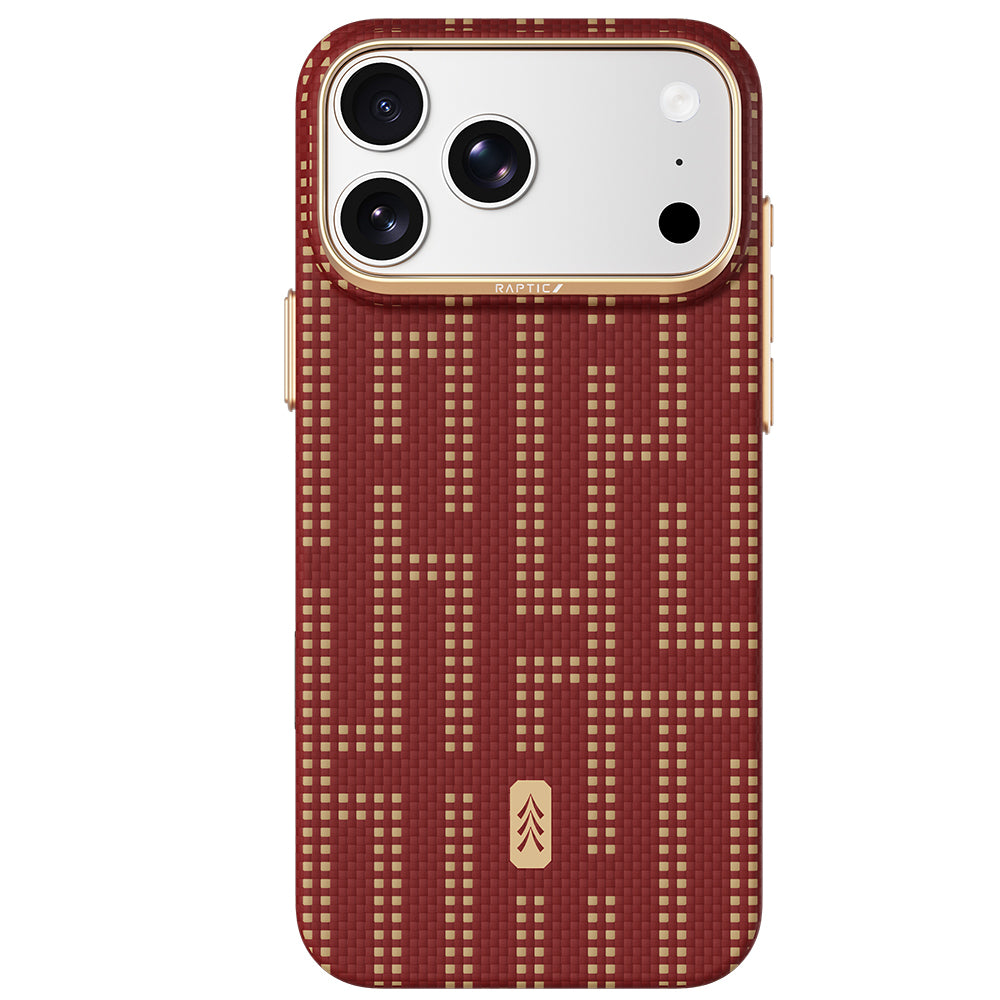 Apple iPhone 18 Pro Kılıf M-safe Şarj Özellikli Raptic Aramid Skin Serisi Karbon Kapak Kırmızı
