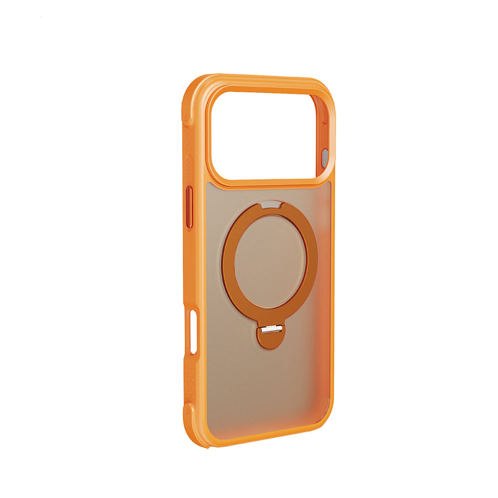 Apple iPhone 18 Pro Kılıf M-safe Şarj Özellikli Standlı Lenyes Eclat Kapak Turuncu
