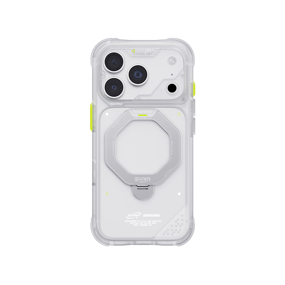 Apple iPhone 18 Pro Kılıf M-safe Şarj Özellikli Standlı Skinarma Saturn Kapak Beyaz
