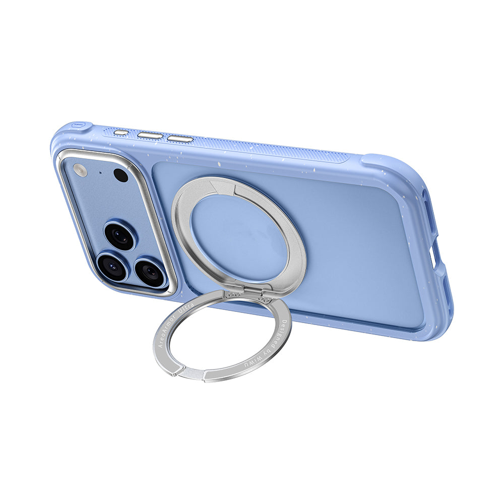 Apple iPhone 18 Pro Kılıf M-safe Şarj Özellikli Wiwu AA-203 AeroArmor Ultra Serisi Airbag Tasarımlı Standlı Kapak Mavi