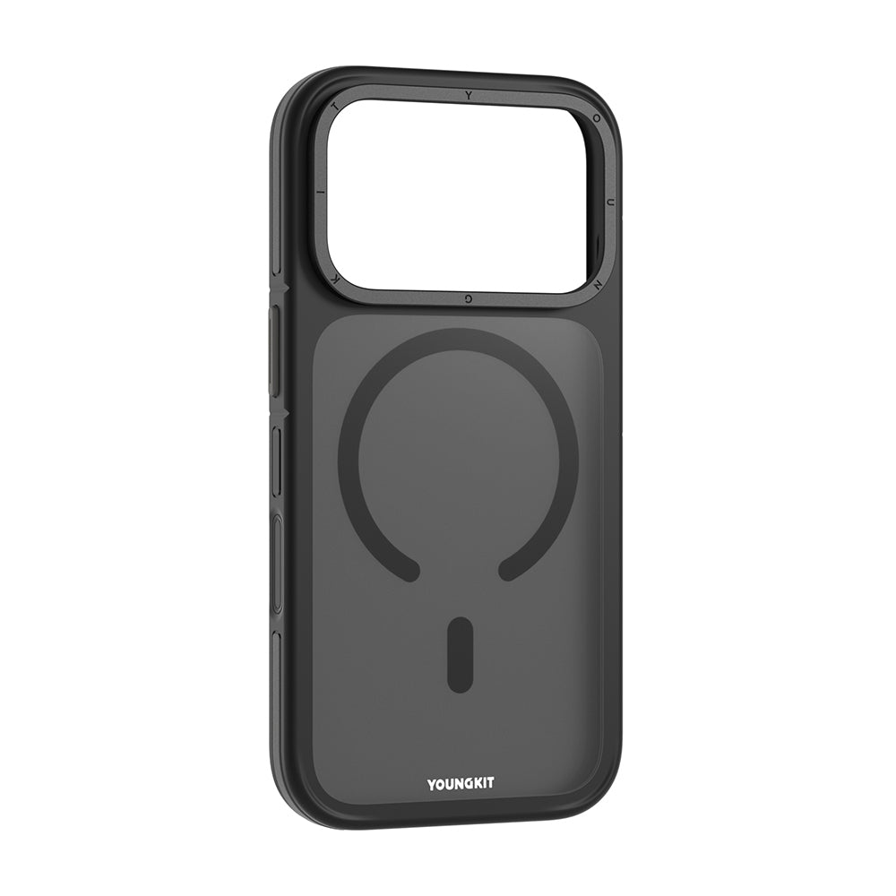 Apple iPhone 18 Pro Kılıf M-safe Şarj Özellikli Youngkit Rock Sand Serisi Kapak Gri