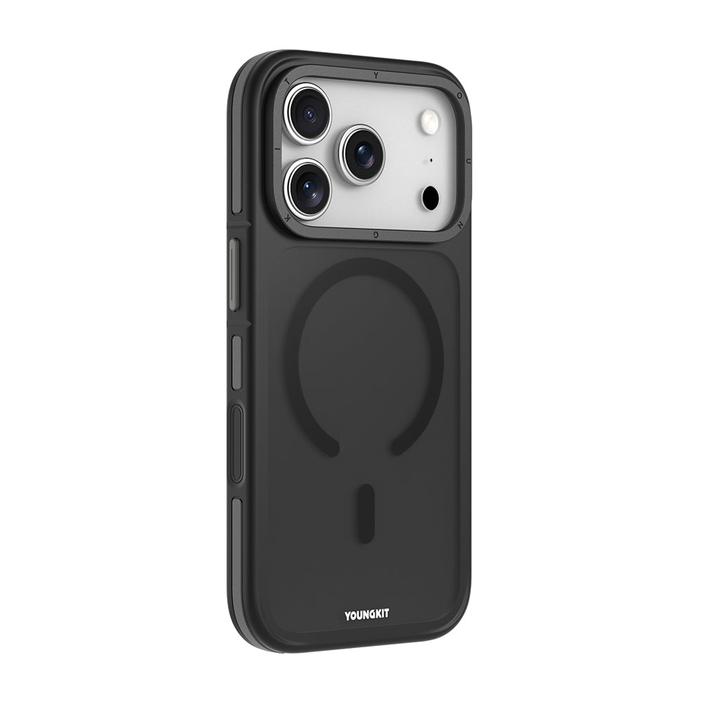 Apple iPhone 18 Pro Kılıf M-safe Şarj Özellikli Youngkit Rock Sand Serisi Kapak Siyah