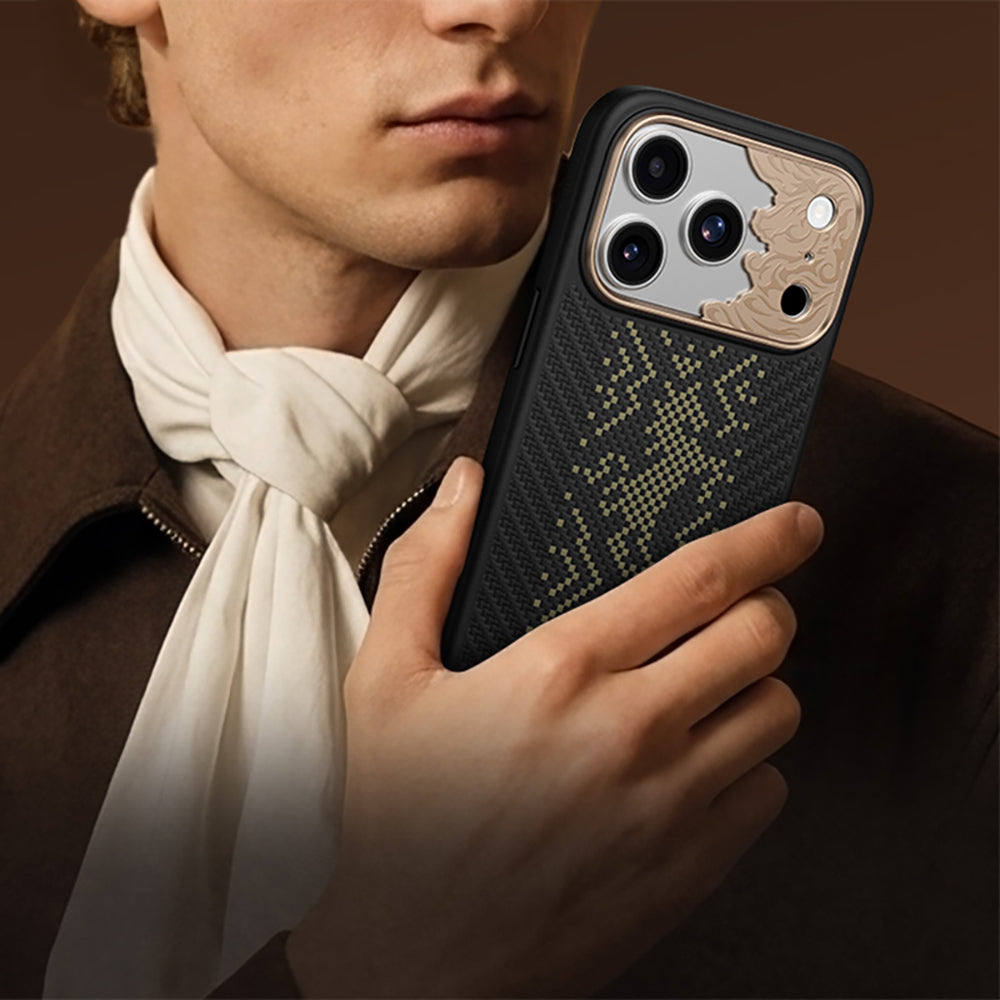 Apple iPhone 18 Pro Kılıf M-safe Şarj Özellikli Yükseltilmiş Kamera Çerçeveli Karbon Fiber Tasarımlı Benks Knight ArmorPro Kevlar Kapak Siyah