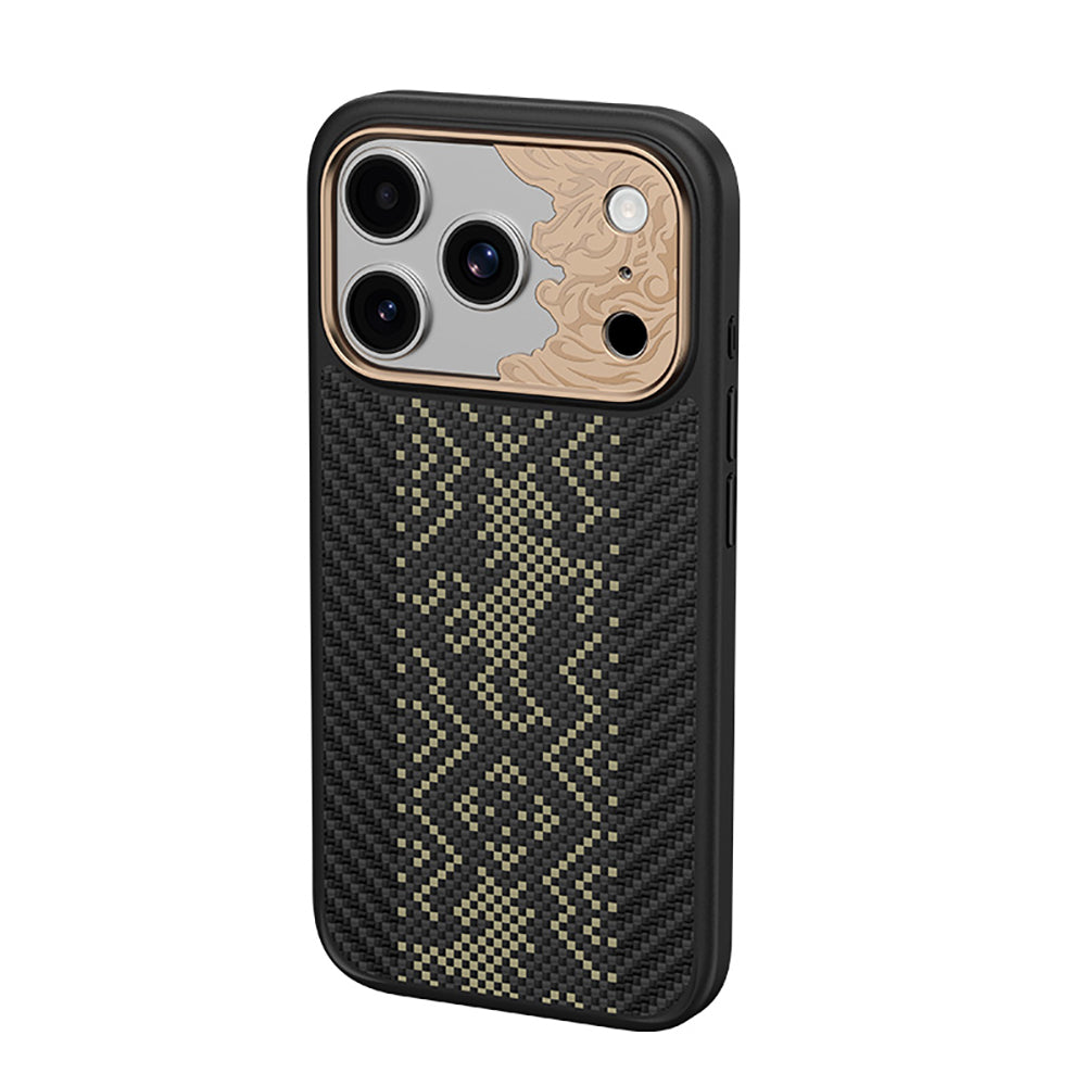 Apple iPhone 18 Pro Kılıf M-safe Şarj Özellikli Yükseltilmiş Kamera Çerçeveli Karbon Fiber Tasarımlı Benks Knight ArmorPro Kevlar Kapak Siyah