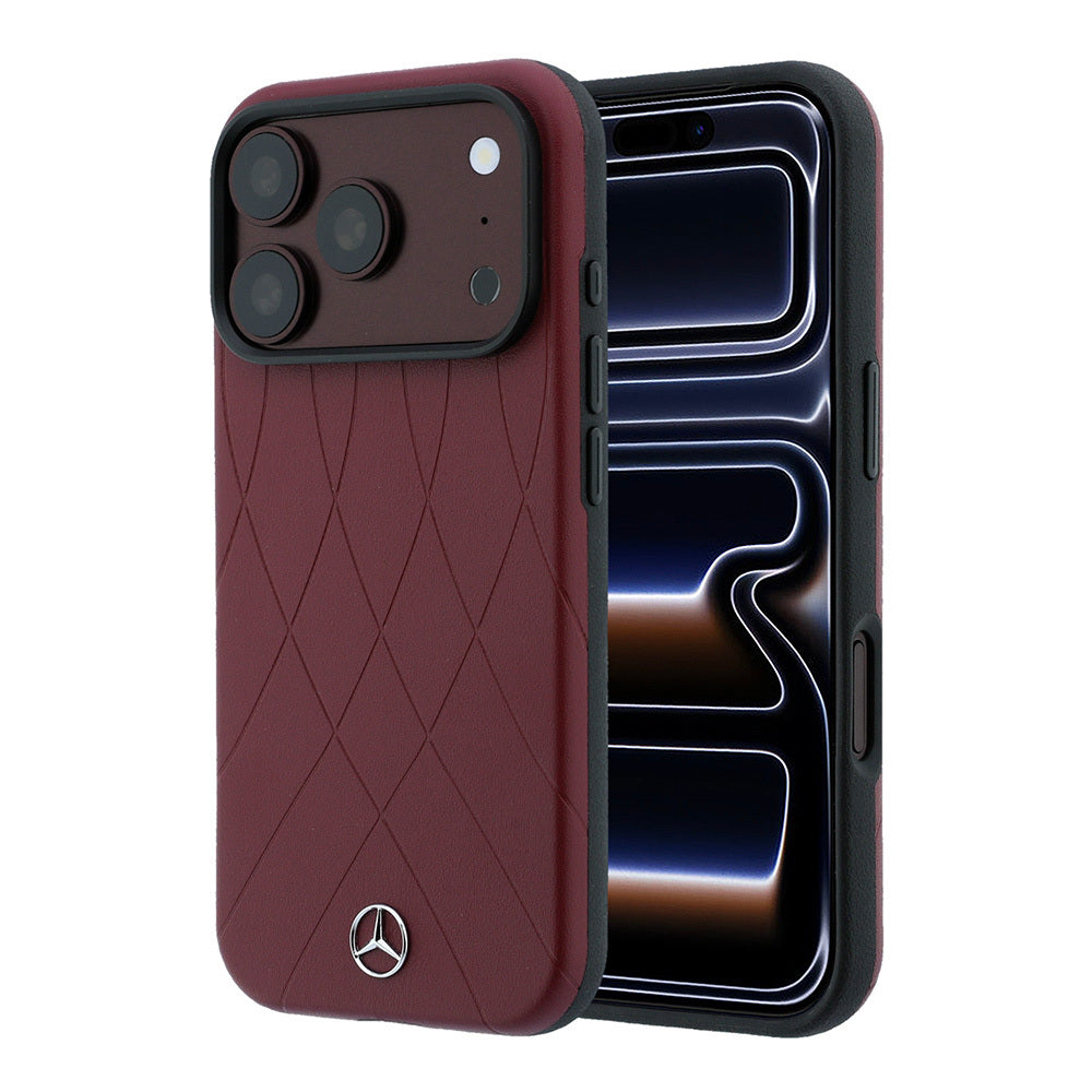 Apple iPhone 18 Pro Kılıf Mercedes Benz Orjinal Lisanslı M-safe Şarj Özellikli 3D Metal Logolu Crossed Lines Kapak Bordo