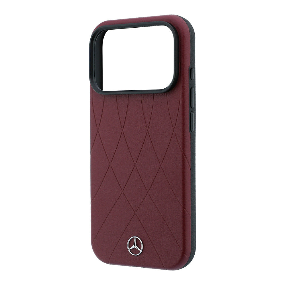 Apple iPhone 18 Pro Kılıf Mercedes Benz Orjinal Lisanslı M-safe Şarj Özellikli 3D Metal Logolu Crossed Lines Kapak Bordo