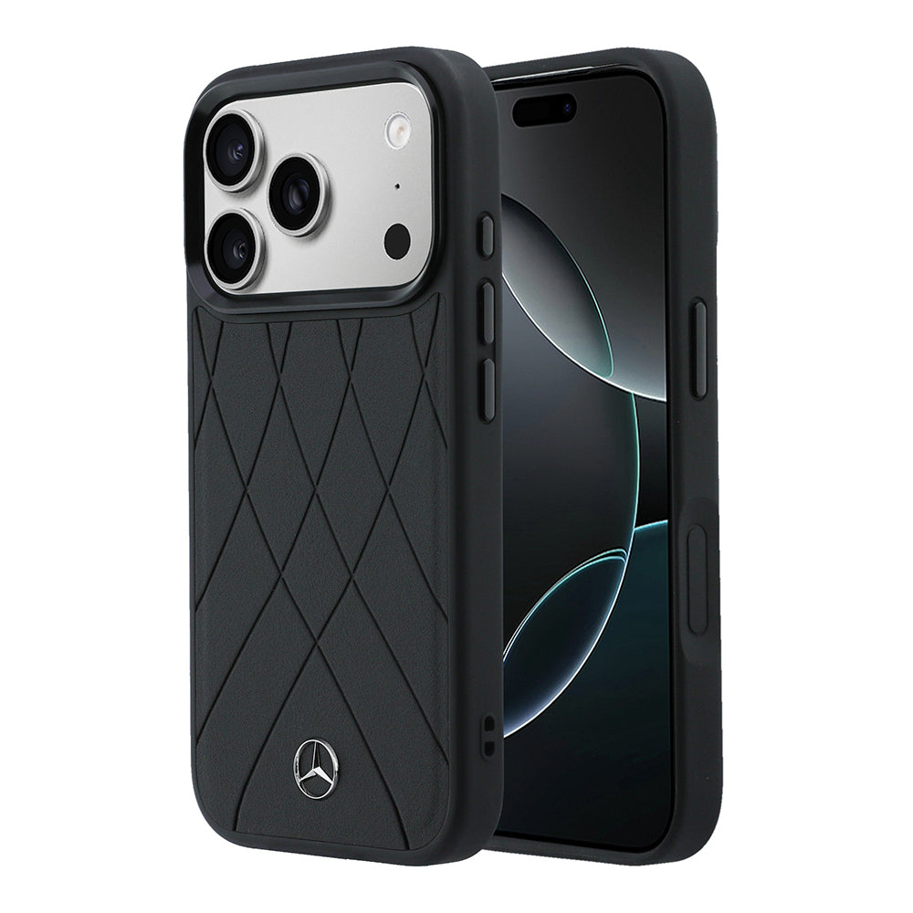 Apple iPhone 18 Pro Kılıf Mercedes Benz Orjinal Lisanslı M-safe Şarj Özellikli 3D Metal Logolu Crossed Lines Kapak Siyah