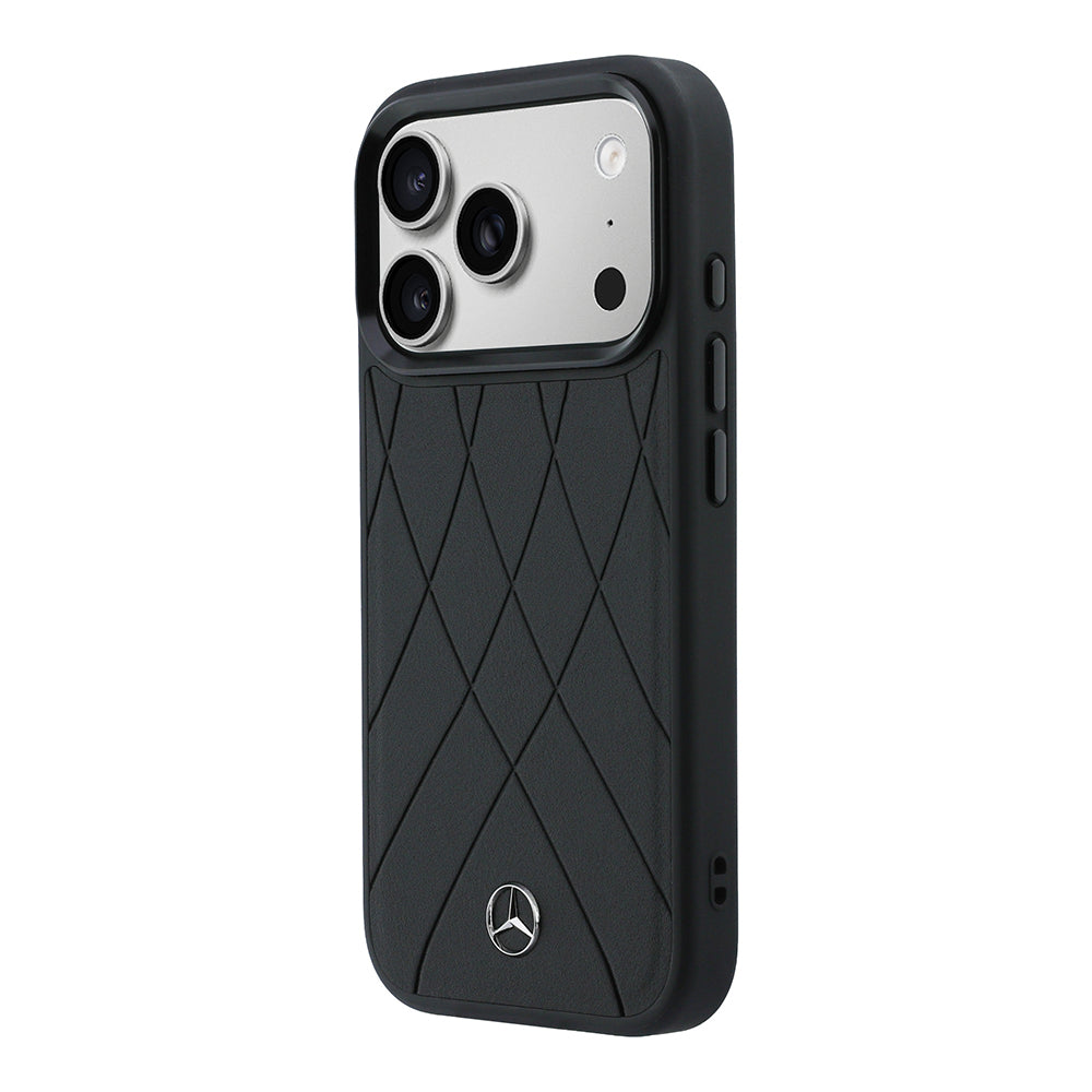 Apple iPhone 18 Pro Kılıf Mercedes Benz Orjinal Lisanslı M-safe Şarj Özellikli 3D Metal Logolu Crossed Lines Kapak Siyah