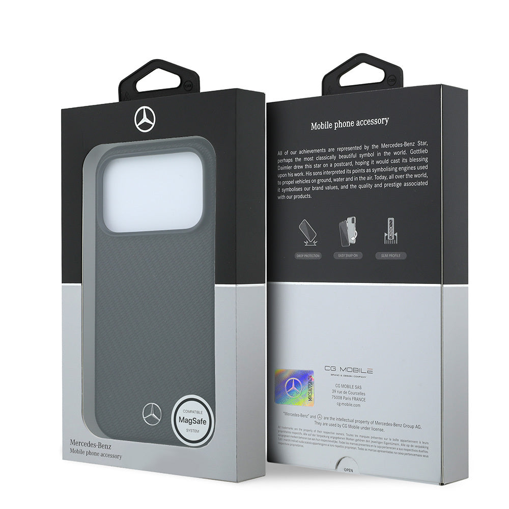 Apple iPhone 18 Pro Kılıf Mercedes Benz Orjinal Lisanslı M-safe Şarj Özellikli 3D Metal Logolu Wrap Wood Deri Kapak Siyah