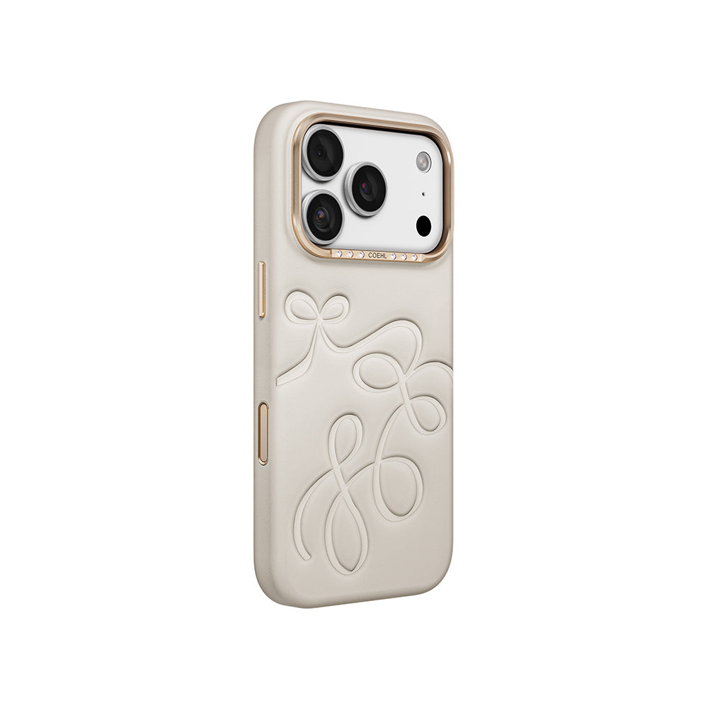 Apple iPhone 18 Pro Kılıf Oyma Desenli Arka Yüzey Coehl Cloude Kapak Krem