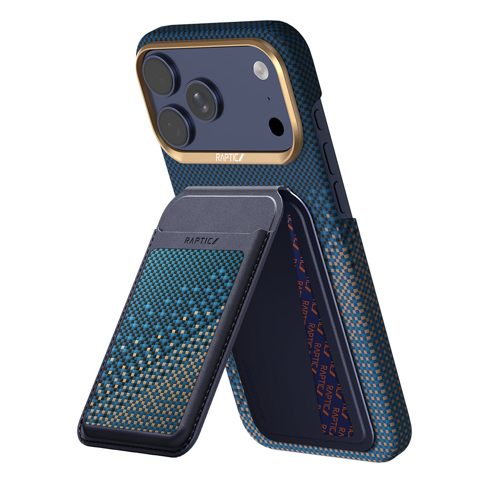 Apple iPhone 18 Pro Kılıf Raptic 2in1 Bundle Kit Aramid Skin Serenity Serisi Kartlık ve Karbon Kapak Lacivert