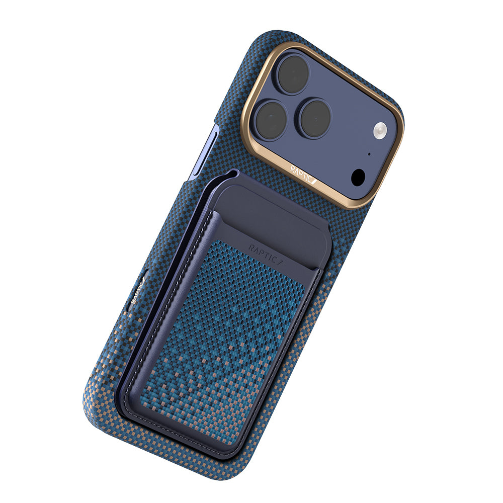 Apple iPhone 18 Pro Kılıf Raptic 2in1 Bundle Kit Aramid Skin Serenity Serisi Kartlık ve Karbon Kapak Lacivert