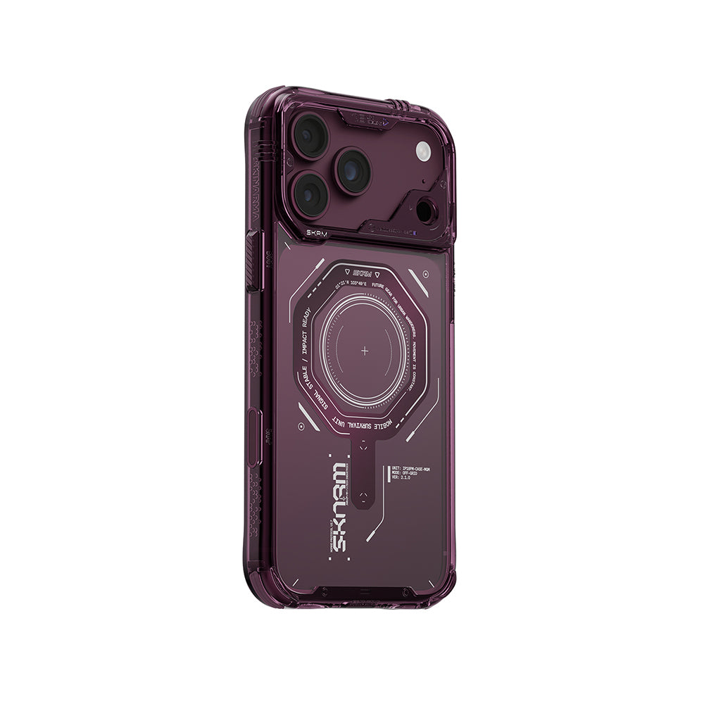 Apple iPhone 18 Pro Kılıf SkinArma M-safe Şarj Özellikli Airbag Tasarımlı Magma Kapak Bordo