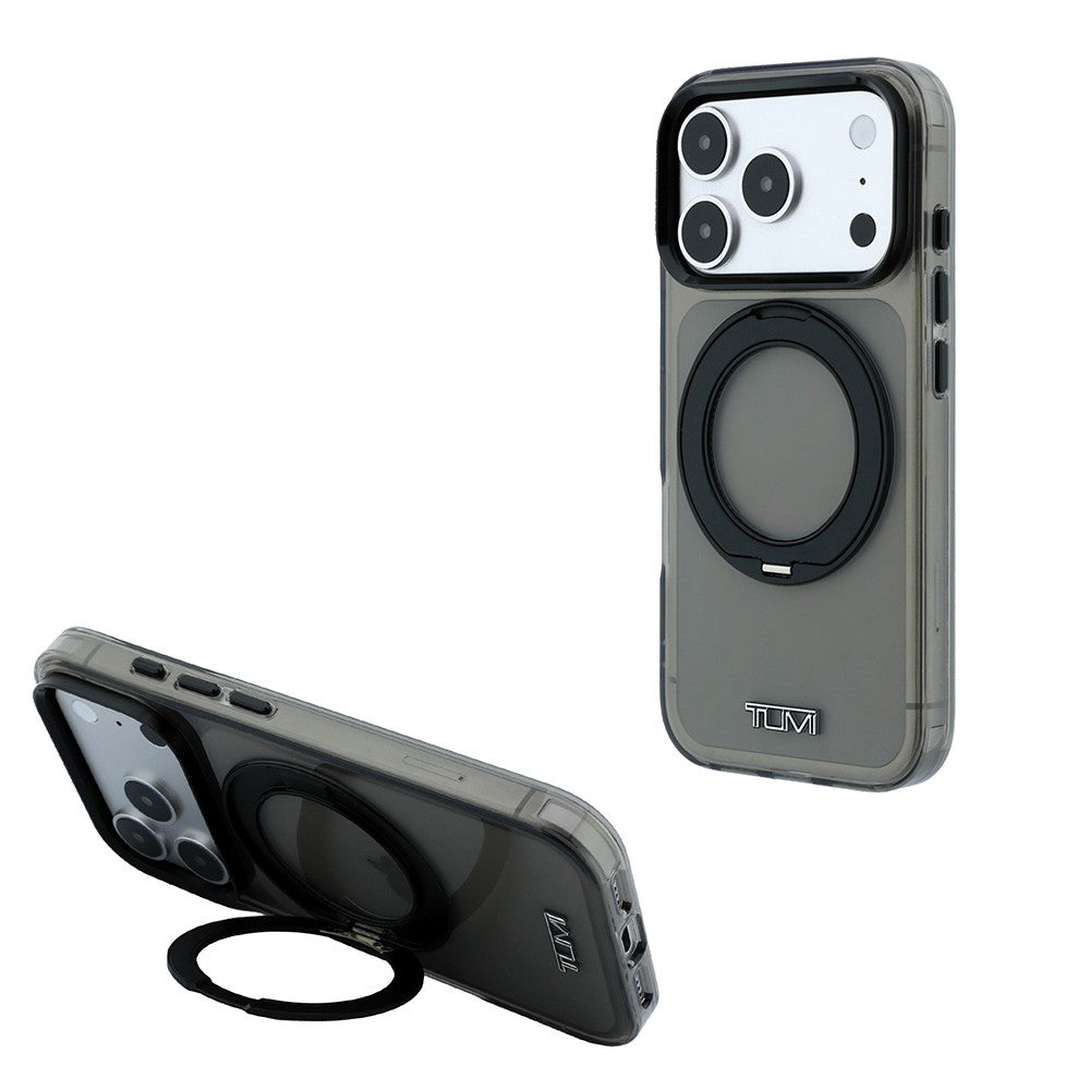 Apple iPhone 18 Pro Kılıf TUMI Orjinal Lisanslı M-safe Şarj Özellikli 360 Derece Dönebilen Standlı Transparan Kapak Siyah