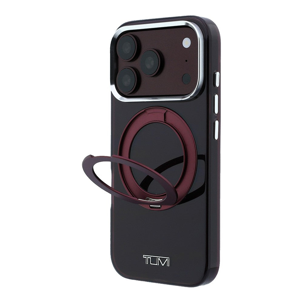 Apple iPhone 18 Pro Kılıf TUMI Orjinal Lisanslı M-safe Şarj Özellikli 360 Derece Dönebilen Standlı Transparan Kapak Bordo