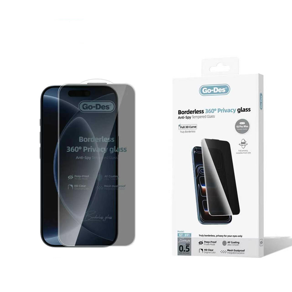 Apple iPhone 18 Pro Max Go Des AF Borderless Privacy Temperli Cam Ekran Koruyucu Siyah
