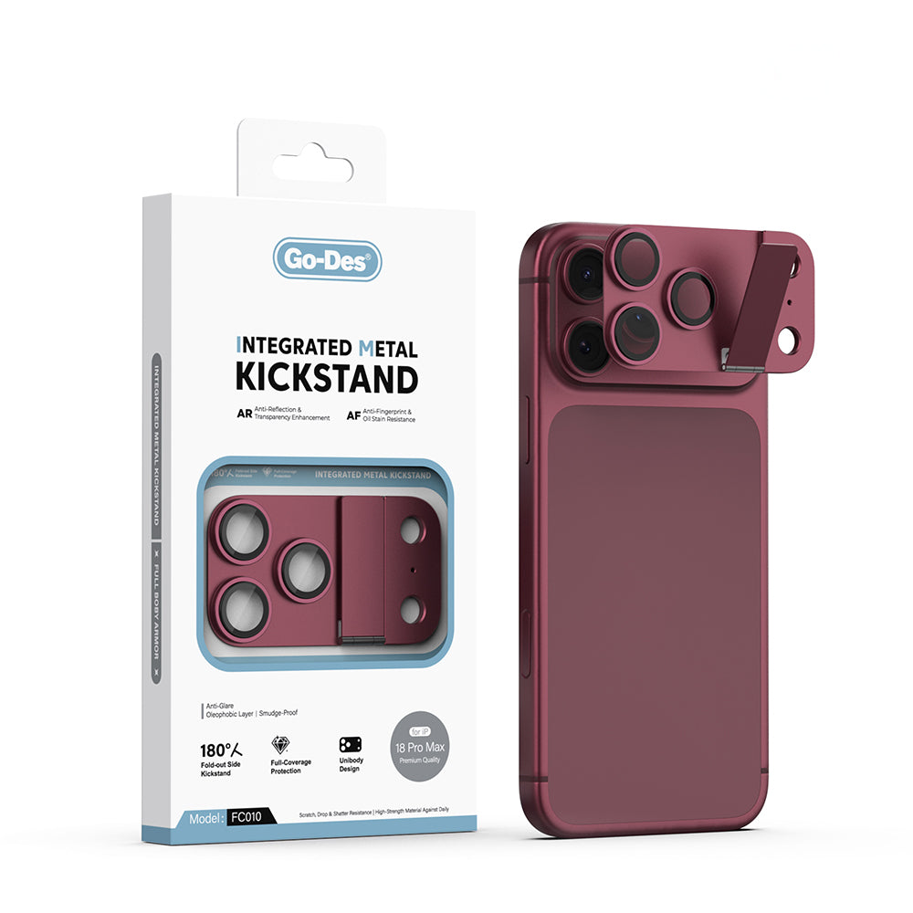Apple iPhone 18 Pro Max Go Des CL-23 Anti Reflective Standlı Kamera Lens Koruyucu Bordo
