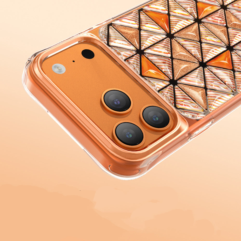Apple iPhone 18 Pro Max Kılıf 3D Buz Blok Desenli Zore Paris Kairo TPU Kapak Turuncu